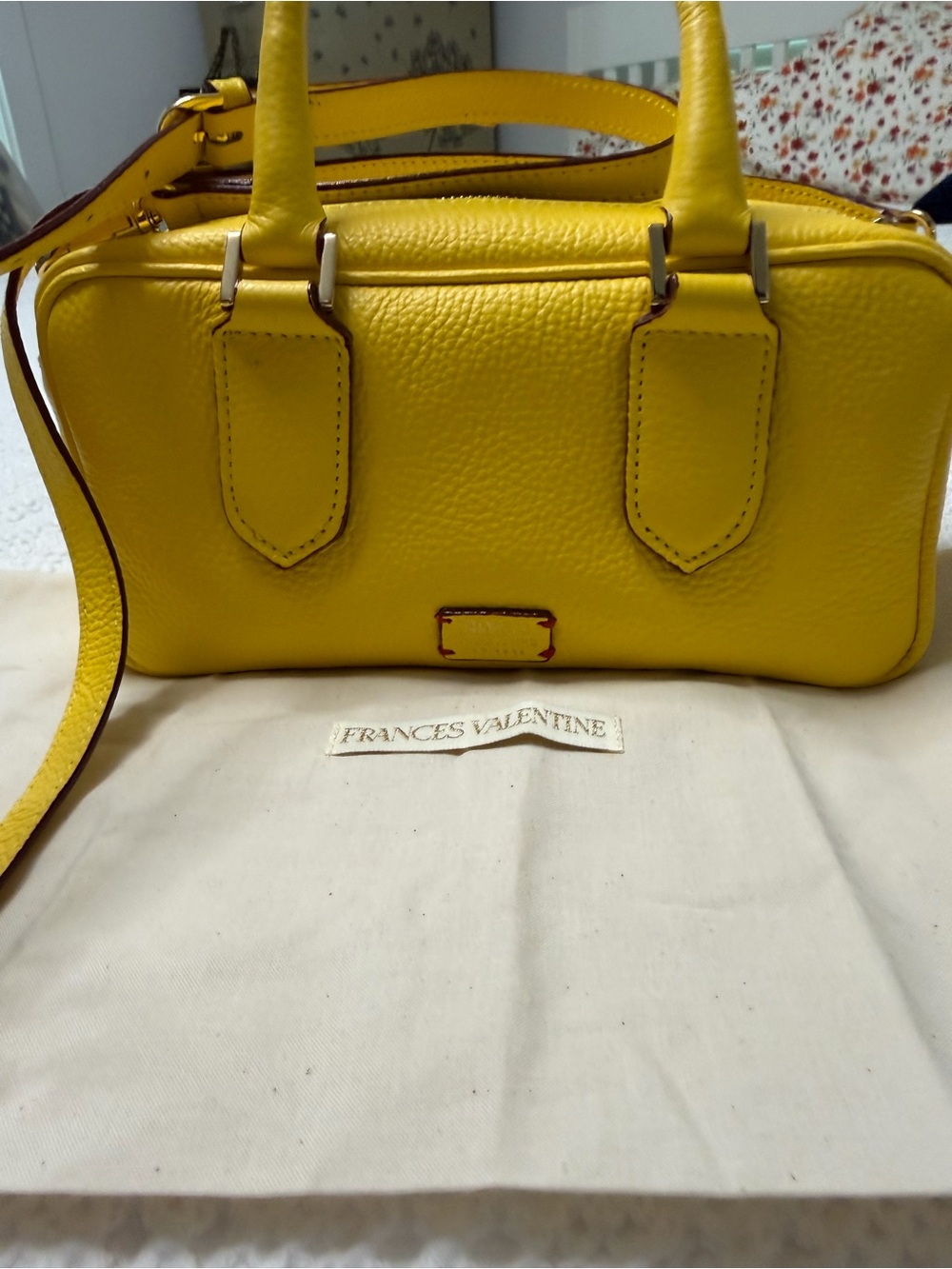 Frances Valentine Yellow Pebbled Leather Satchel with Top Handles - Picture 5 of 10